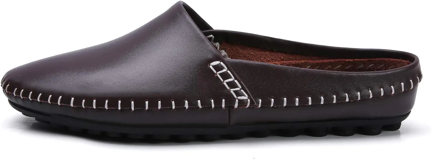 Mens Mules Clog Slippers Breathable Punching Genuine Leather Slip on Casual Backless Loafer Shoes