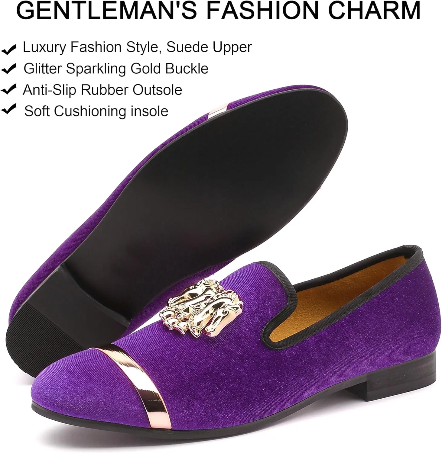 Mens Rhinestone Loafers Velvet Tuxedo Dress Shoes with Gold Plate Smoking Slippers Slip-On Penny Party Wedding Casual Shoes
