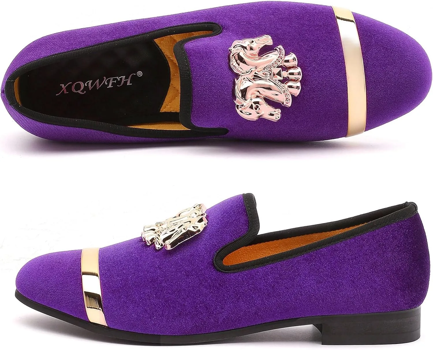 Mens Rhinestone Loafers Velvet Tuxedo Dress Shoes with Gold Plate Smoking Slippers Slip-On Penny Party Wedding Casual Shoes