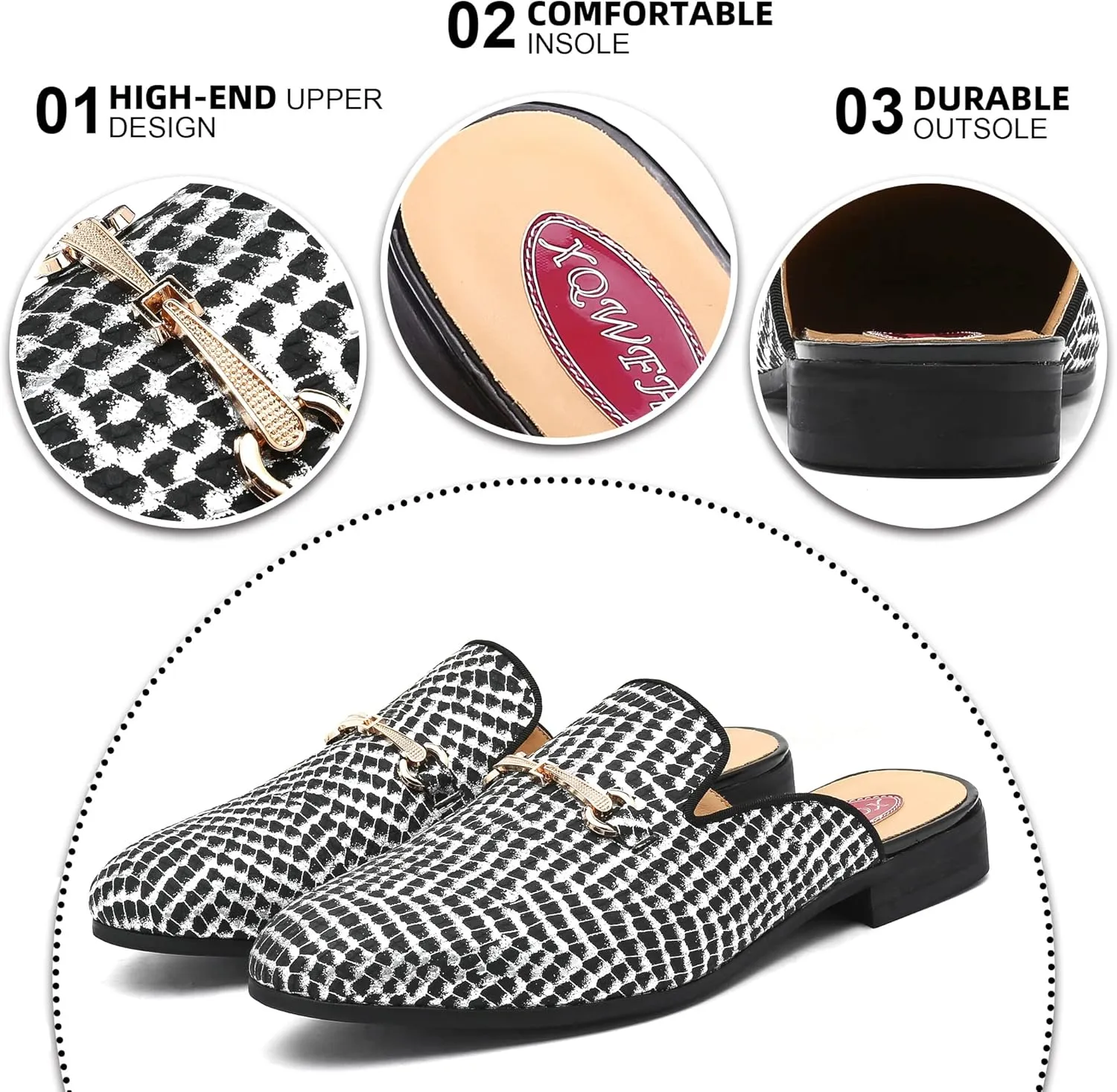 Men's Slip-on Mule Sandals Loafer with Gold Buckle,Fashion Leather Formal Wear Casual Backless Dress Slippers