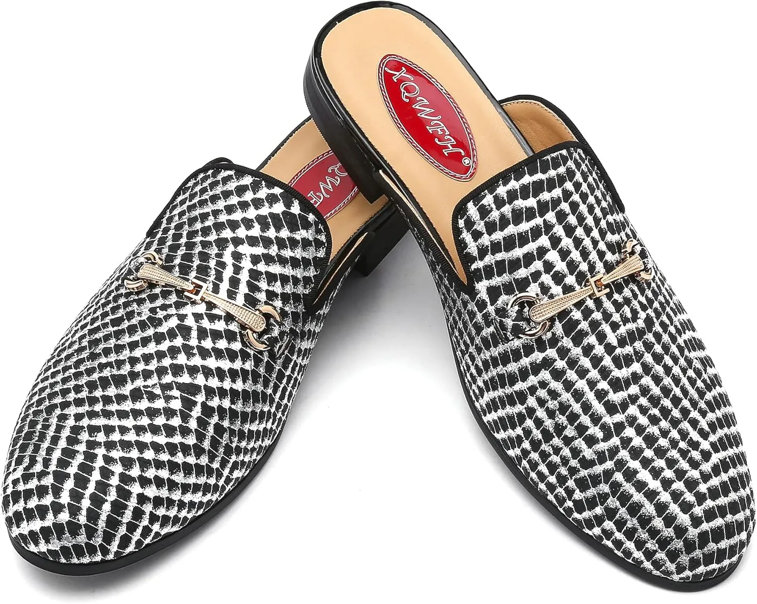 Men's Slip-on Mule Sandals Loafer with Gold Buckle,Fashion Leather Formal Wear Casual Backless Dress Slippers