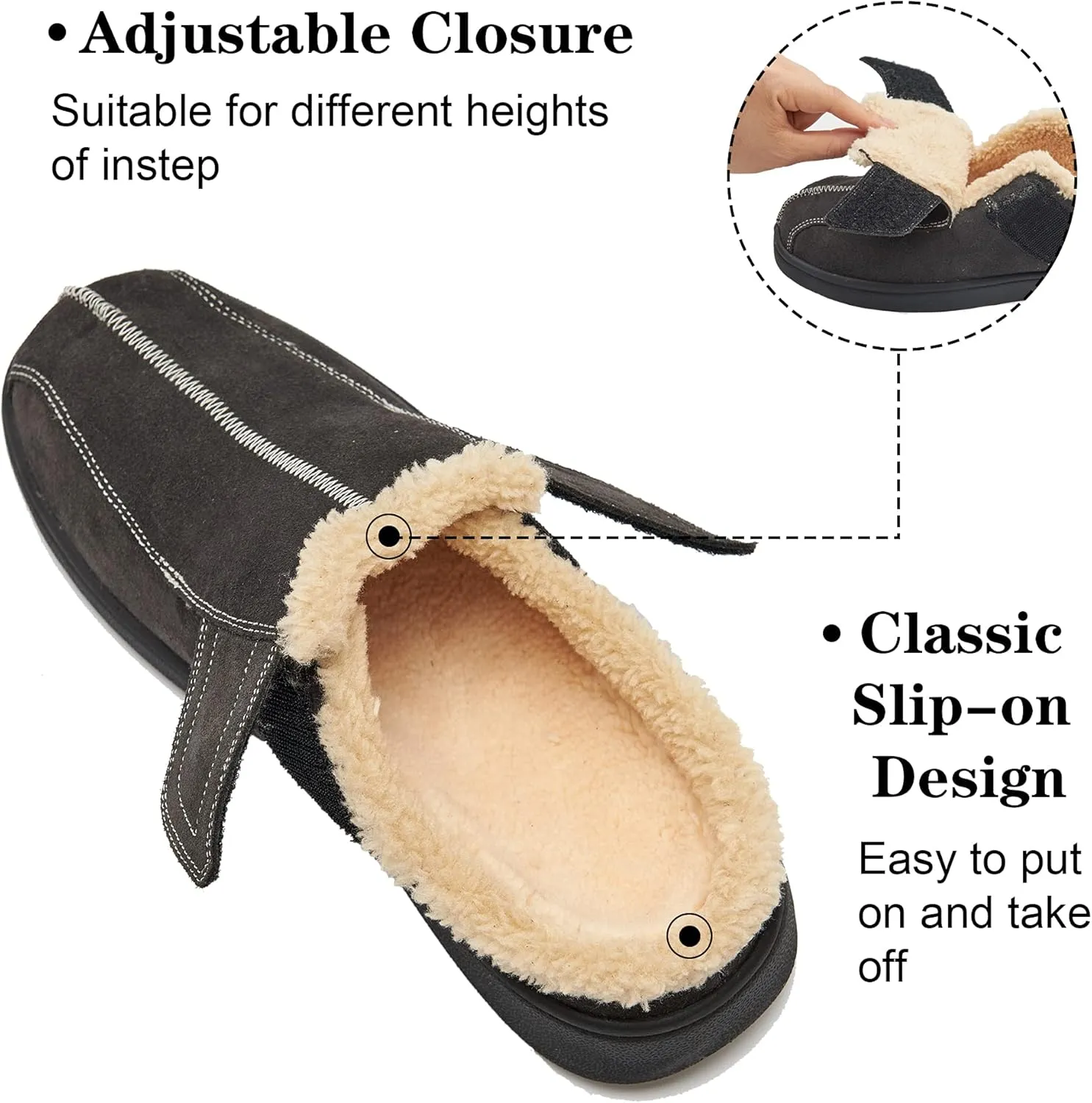 Men's Suede Leather House Slippers Arch Support Non Slip (Size:US 8-US 14.5)