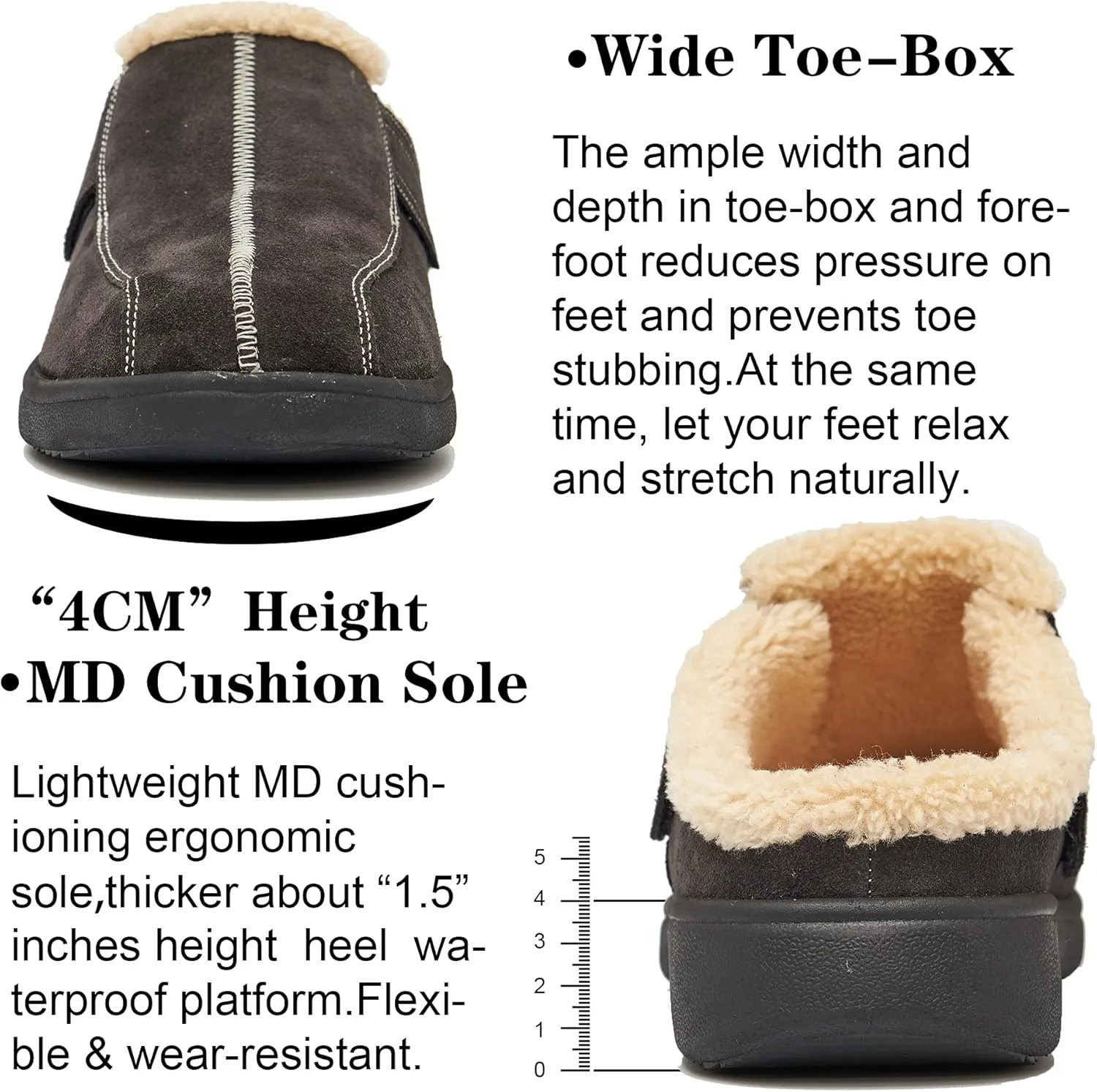 Men's Suede Leather House Slippers Arch Support Non Slip (Size:US 8-US 14.5)