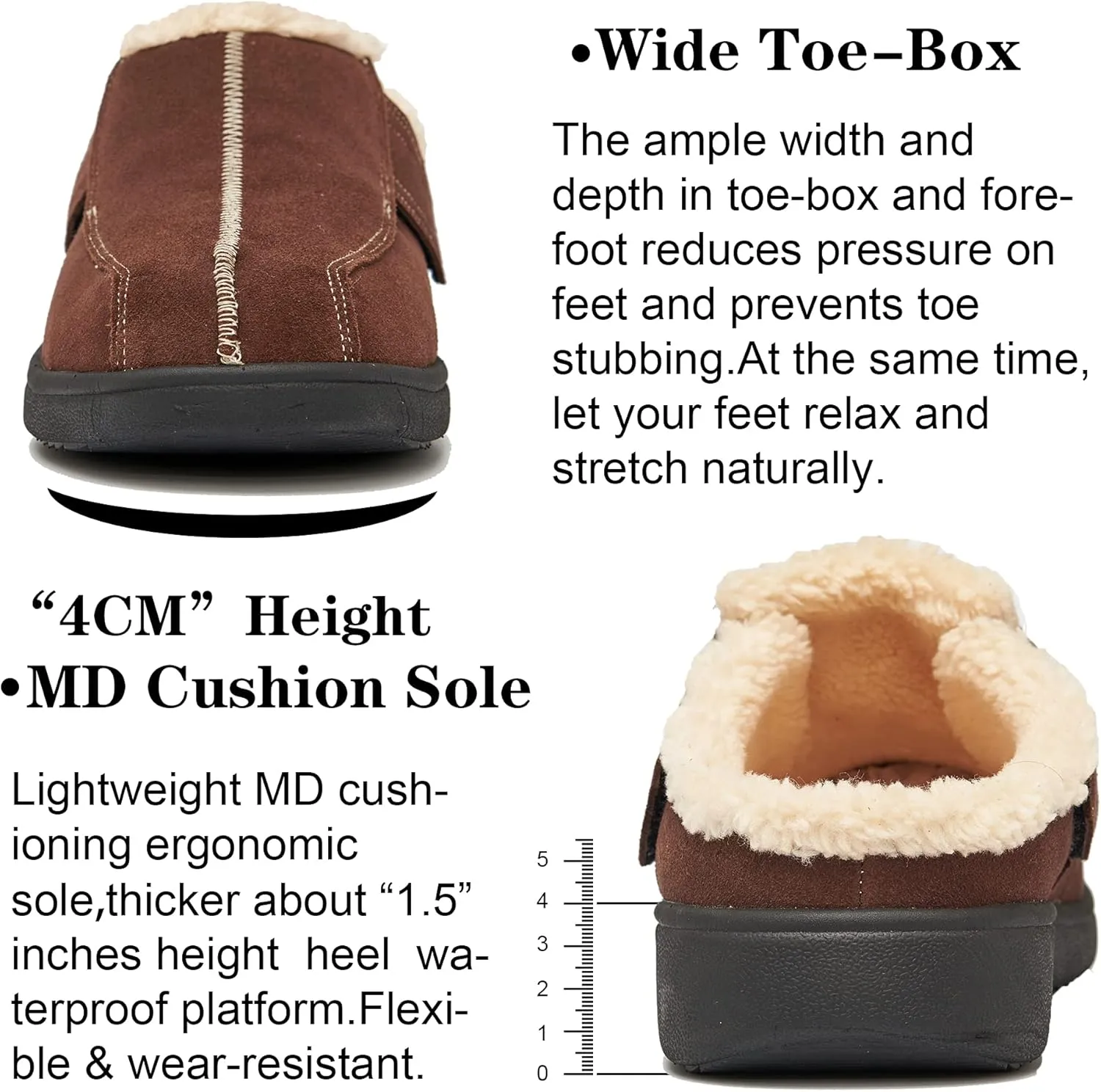 Men's Suede Leather House Slippers Arch Support Non Slip (Size:US 8-US 14.5)