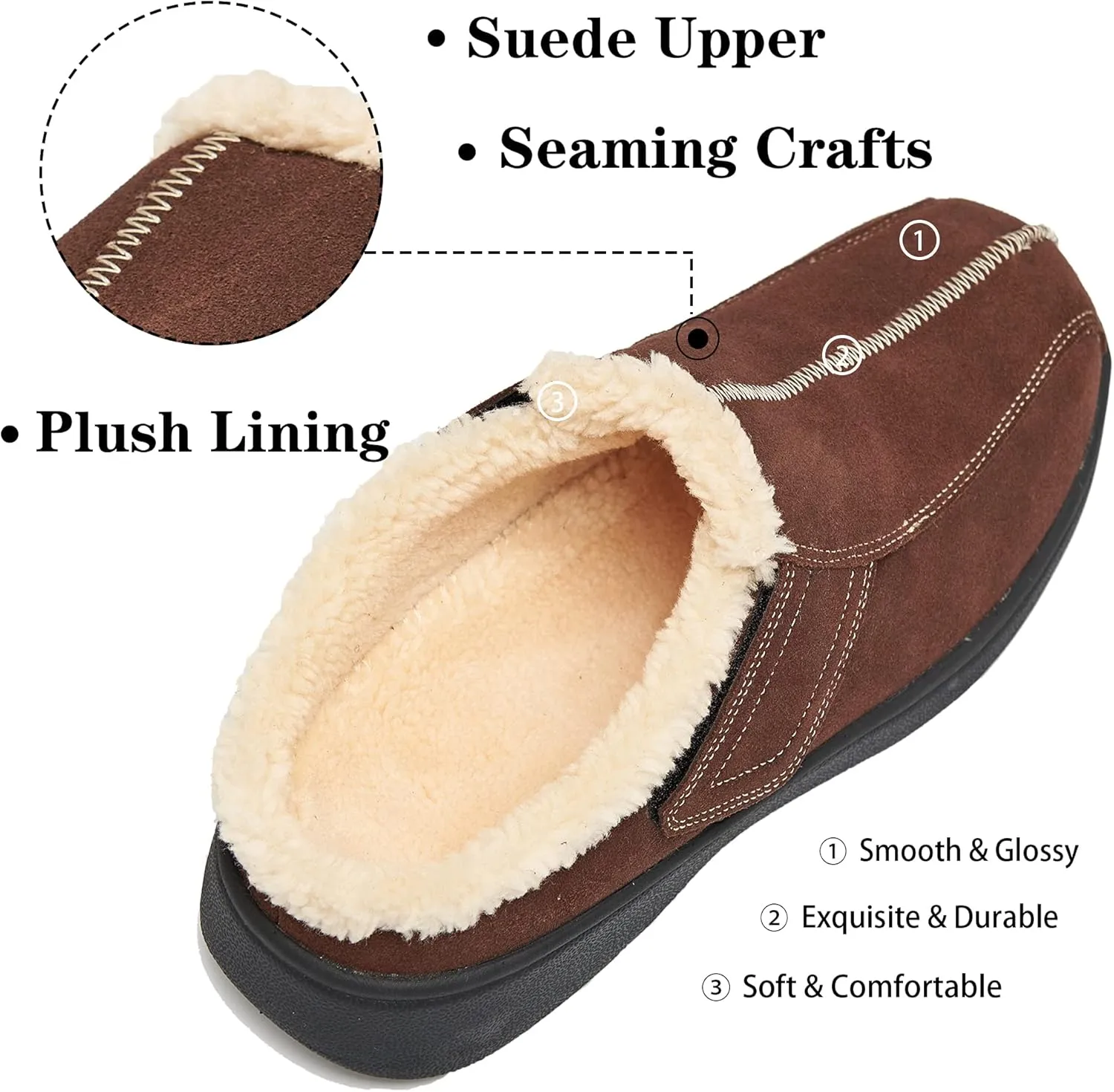 Men's Suede Leather House Slippers Arch Support Non Slip (Size:US 8-US 14.5)