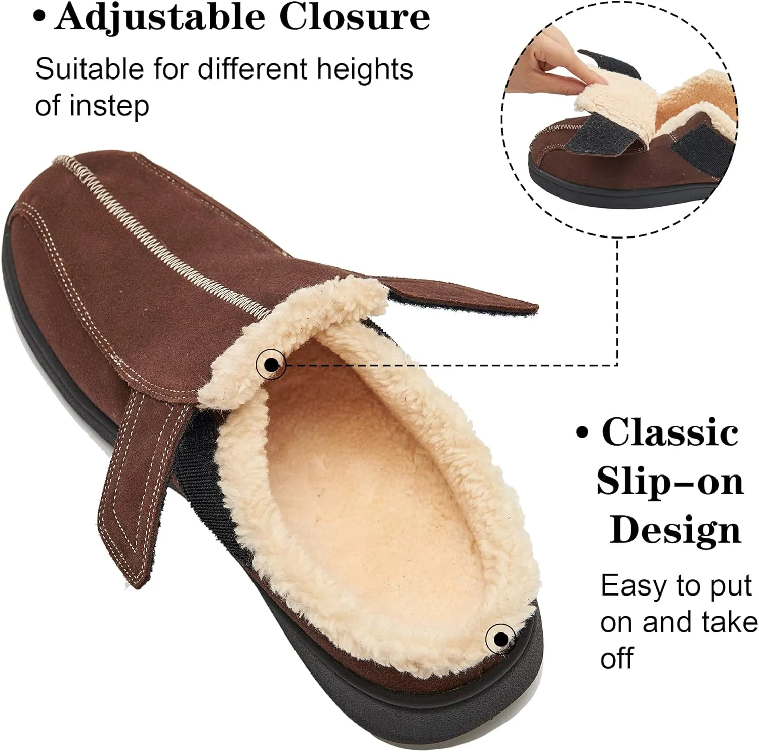 Men's Suede Leather House Slippers Arch Support Non Slip (Size:US 8-US 14.5)