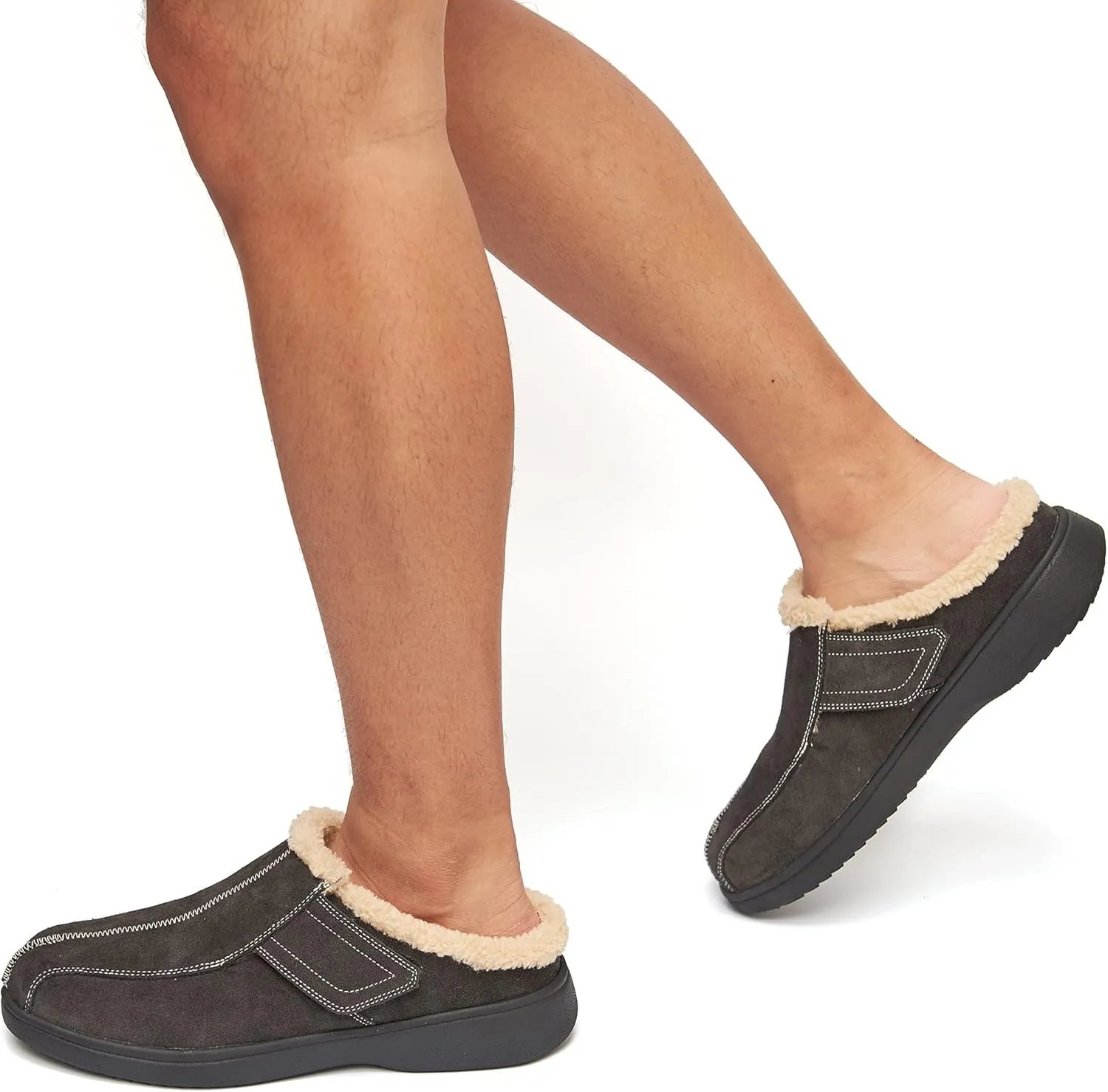 Men's Suede Leather House Slippers Arch Support Non Slip (Size:US 8-US 14.5)
