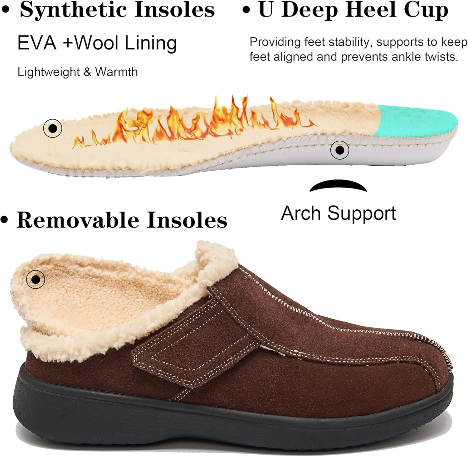 Men's Suede Leather House Slippers Arch Support Non Slip (Size:US 8-US 14.5)