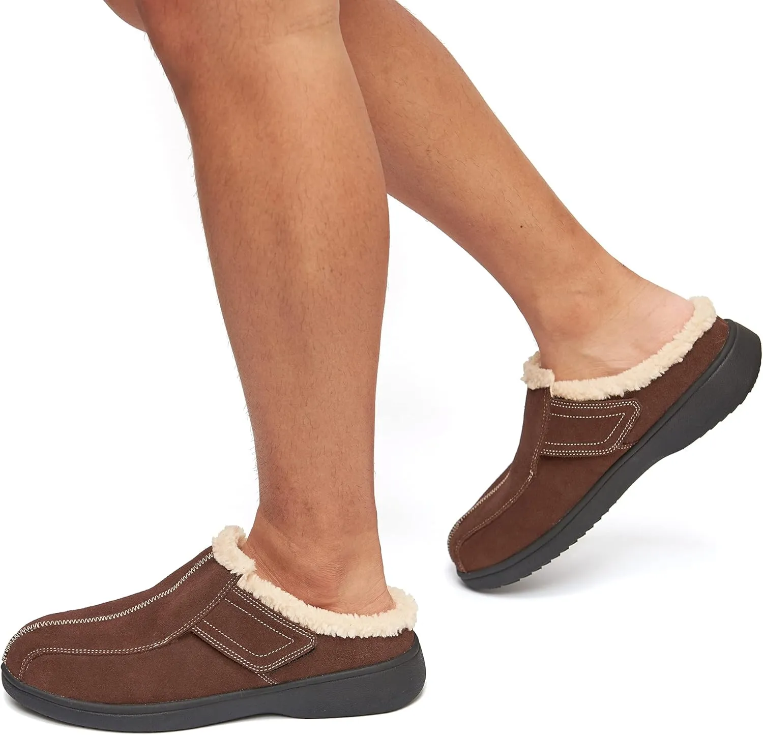 Men's Suede Leather House Slippers Arch Support Non Slip (Size:US 8-US 14.5)