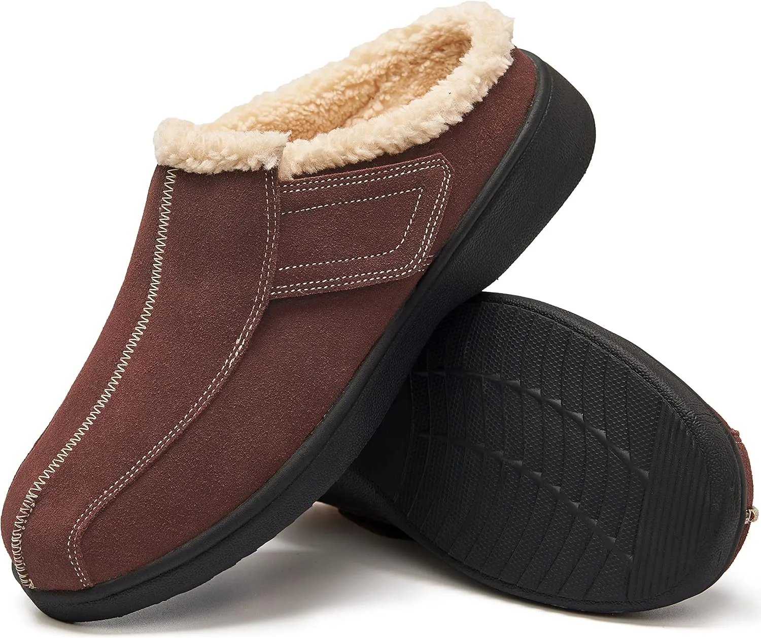 Men's Suede Leather House Slippers Arch Support Non Slip (Size:US 8-US 14.5)