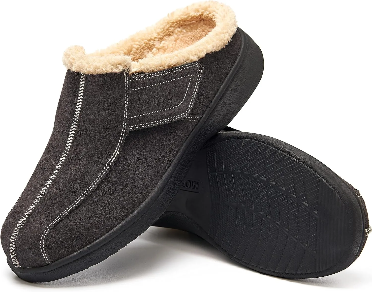 Men's Suede Leather House Slippers Arch Support Non Slip (Size:US 8-US 14.5)