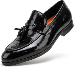 Men's Tassel Loafer, Classic Casual Dress Shoe, Black Smooth Leather Tassel Slip-on Penny Loafer for Mens