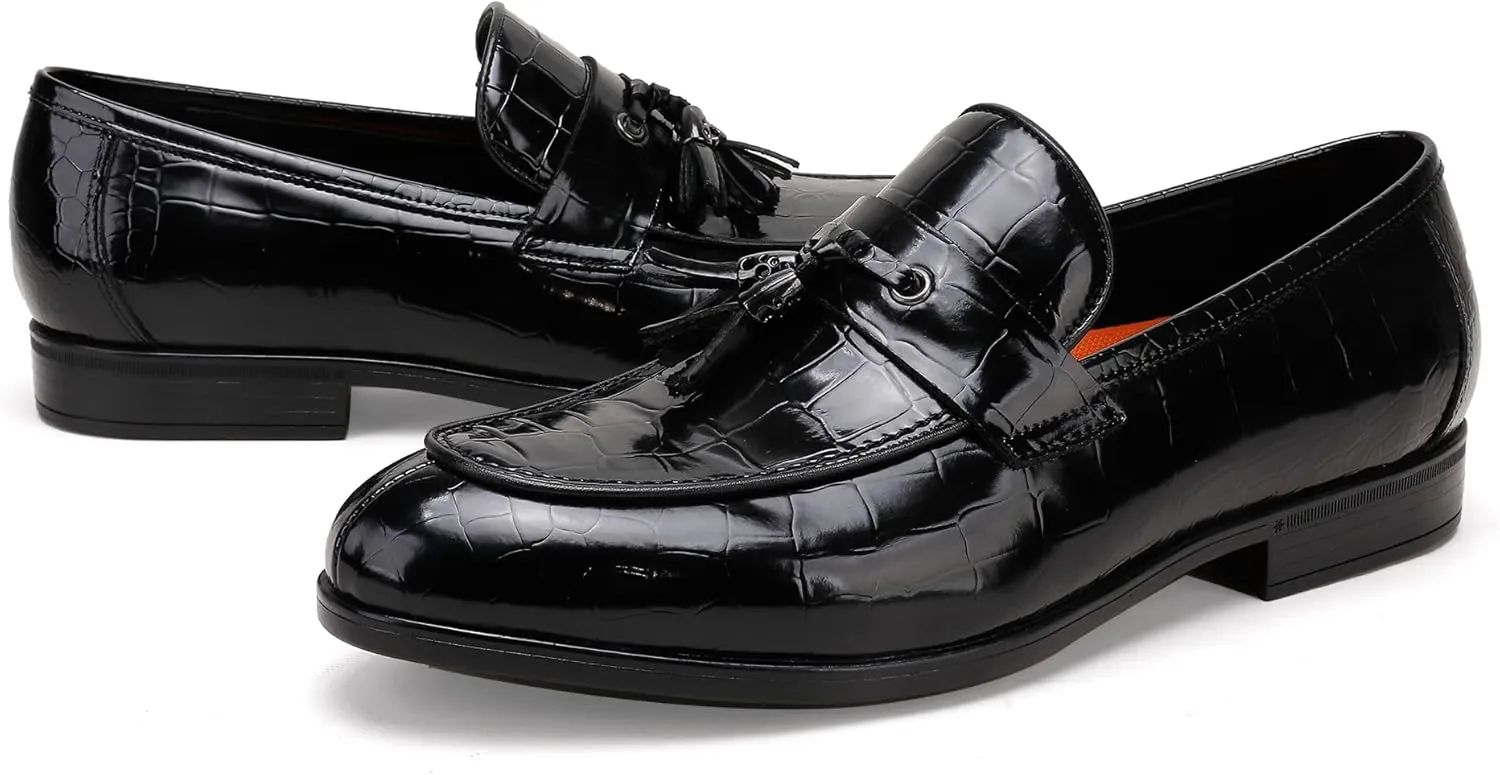 Men's Tassel Loafer, Classic Casual Dress Shoe, Black Smooth Leather Tassel Slip-on Penny Loafer for Mens