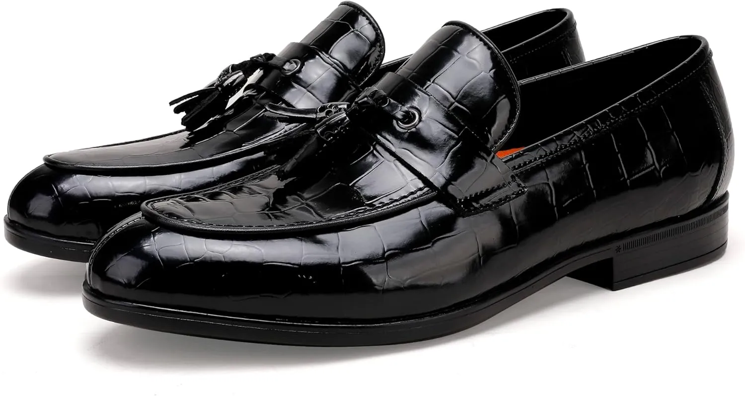 Men's Tassel Loafer, Classic Casual Dress Shoe, Black Smooth Leather Tassel Slip-on Penny Loafer for Mens