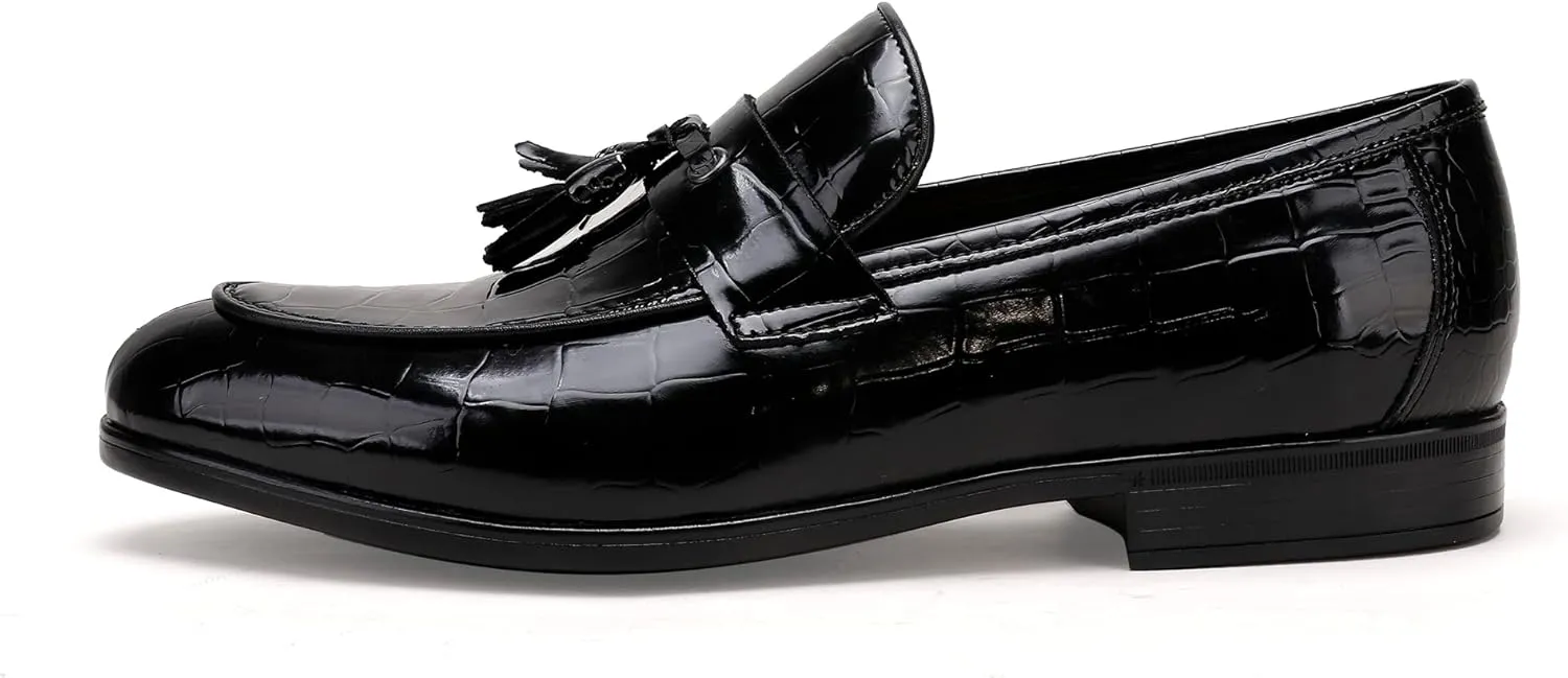 Men's Tassel Loafer, Classic Casual Dress Shoe, Black Smooth Leather Tassel Slip-on Penny Loafer for Mens