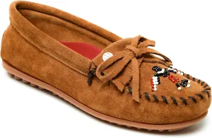 Minnetonka Women’s Thunderbird “Animikii” Hardsole – Moccasins for Women with a Classic Leather Moccasin Silhouette, Cushioned Footbed, and Beaded Moccasin Design
