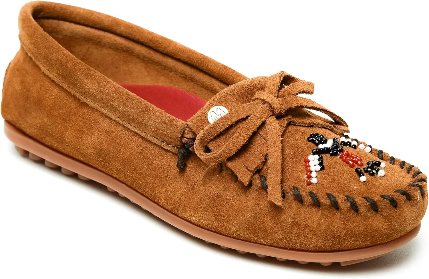 Minnetonka Women’s Thunderbird “Animikii” Hardsole – Moccasins for Women with a Classic Leather Moccasin Silhouette, Cushioned Footbed, and Beaded Moccasin Design