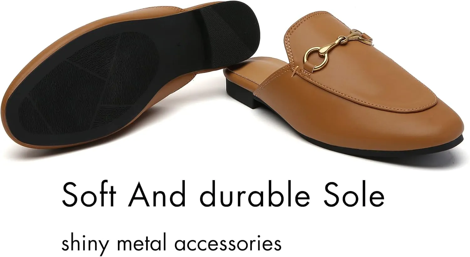 Minorsu Buckle Mules for Women Flats Round Toe Mule Backless Slides Slip On Loafer Shoes