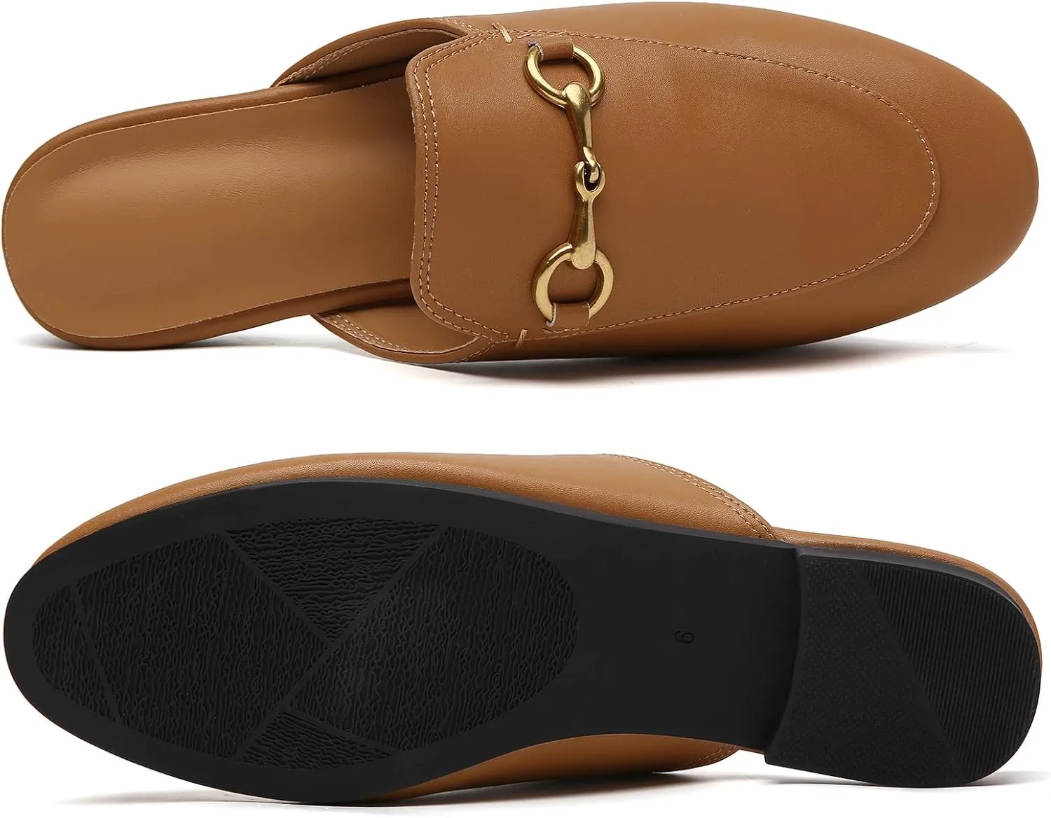 Minorsu Buckle Mules for Women Flats Round Toe Mule Backless Slides Slip On Loafer Shoes