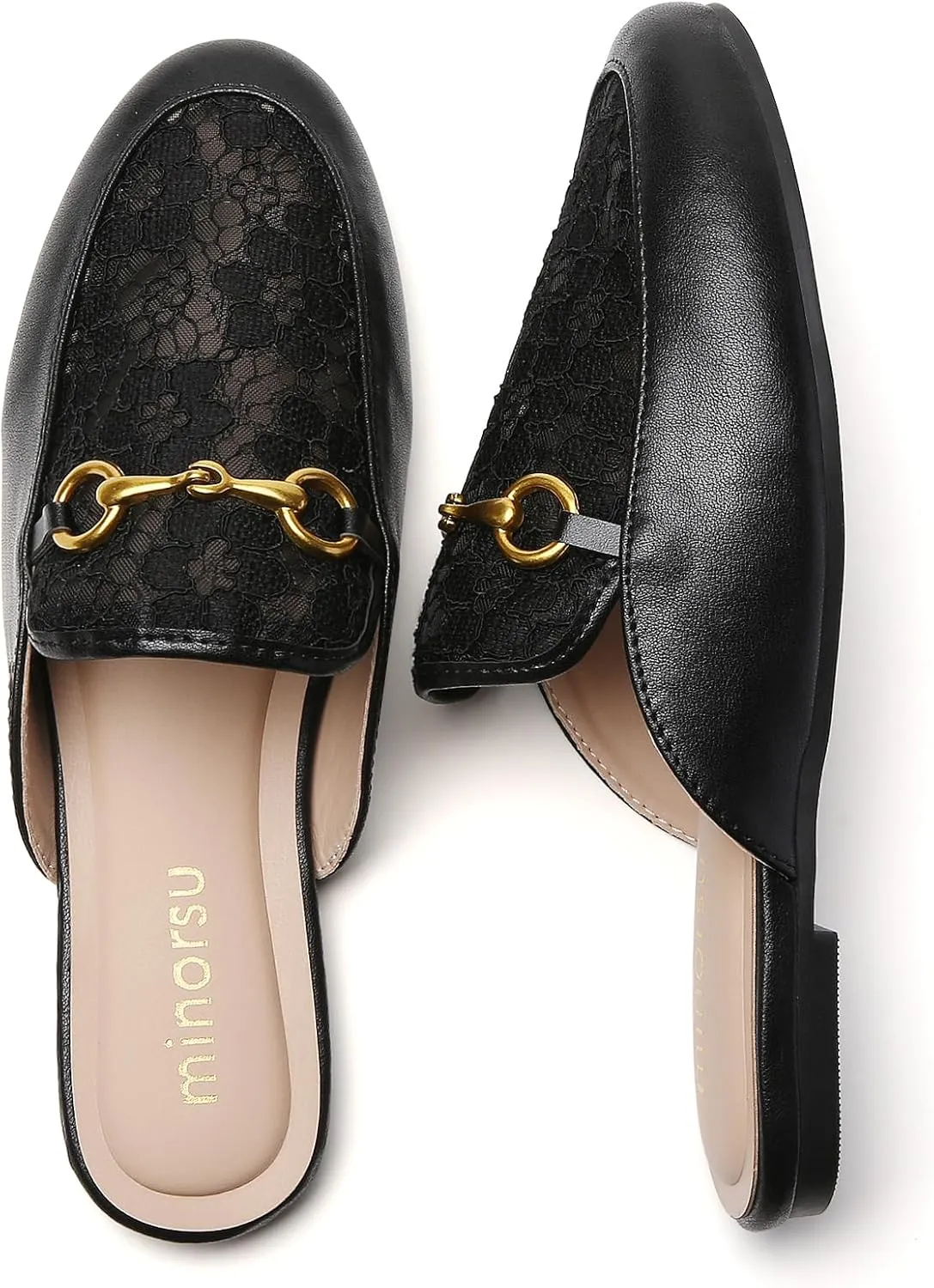 Minorsu Women's Black Animal Print Buckle Mules - Memory Foam Insole - Low Heel - Casual Mule Shoes