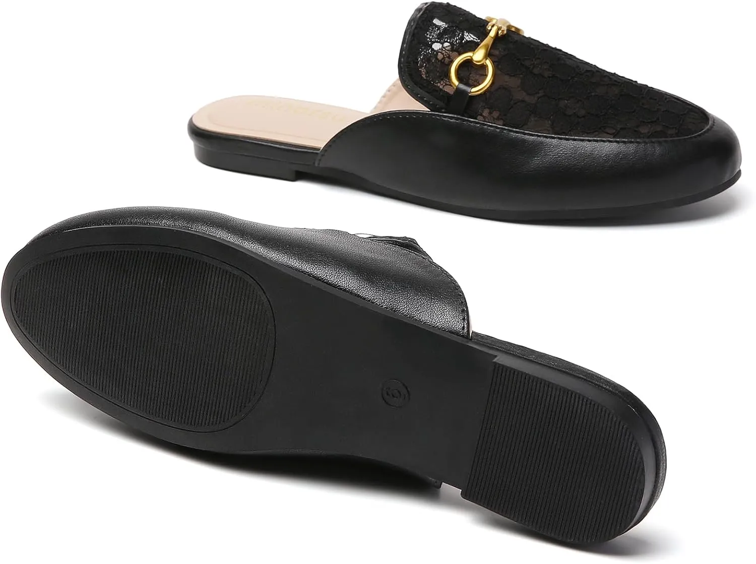 Minorsu Women's Black Animal Print Buckle Mules - Memory Foam Insole - Low Heel - Casual Mule Shoes