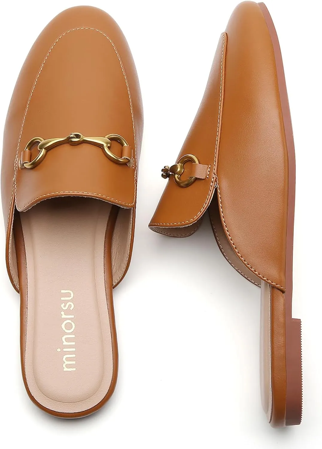 Minorsu Women's Black Animal Print Buckle Mules - Memory Foam Insole - Low Heel - Casual Mule Shoes