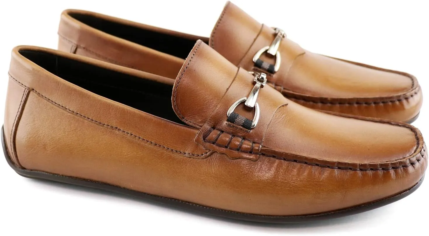 MJNY Mens Casual Comfortable Genuine Leather Lightweight Driving Moccasins Classic Fashion Buckle Loafer Slip On Breathable Driving Loafer