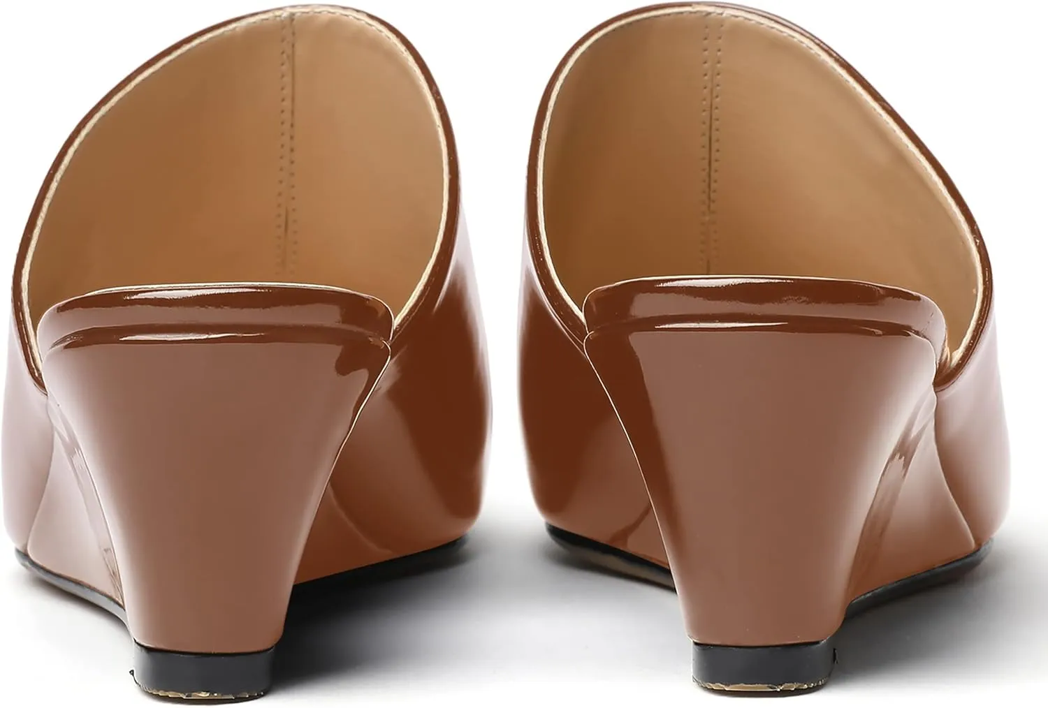 MODENCOCO Women's Slip On Comfortable Patent Dating Casual Square Toe Wedge Low Heel Mules Shoes 2 Inch