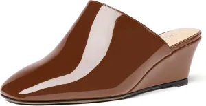MODENCOCO Women's Slip On Comfortable Patent Dating Casual Square Toe Wedge Low Heel Mules Shoes 2 Inch