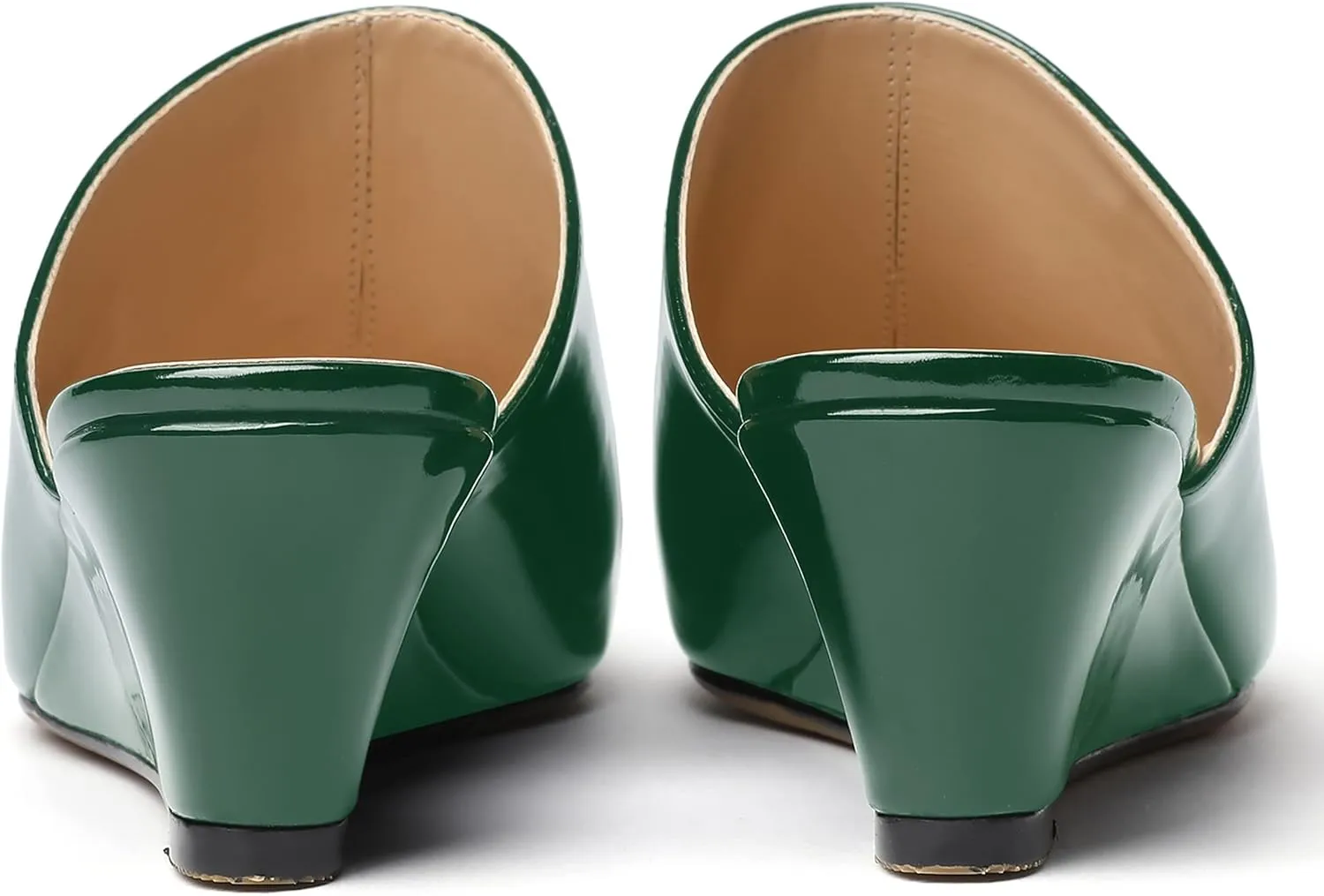 MODENCOCO Women's Slip On Comfortable Patent Dating Casual Square Toe Wedge Low Heel Mules Shoes 2 Inch