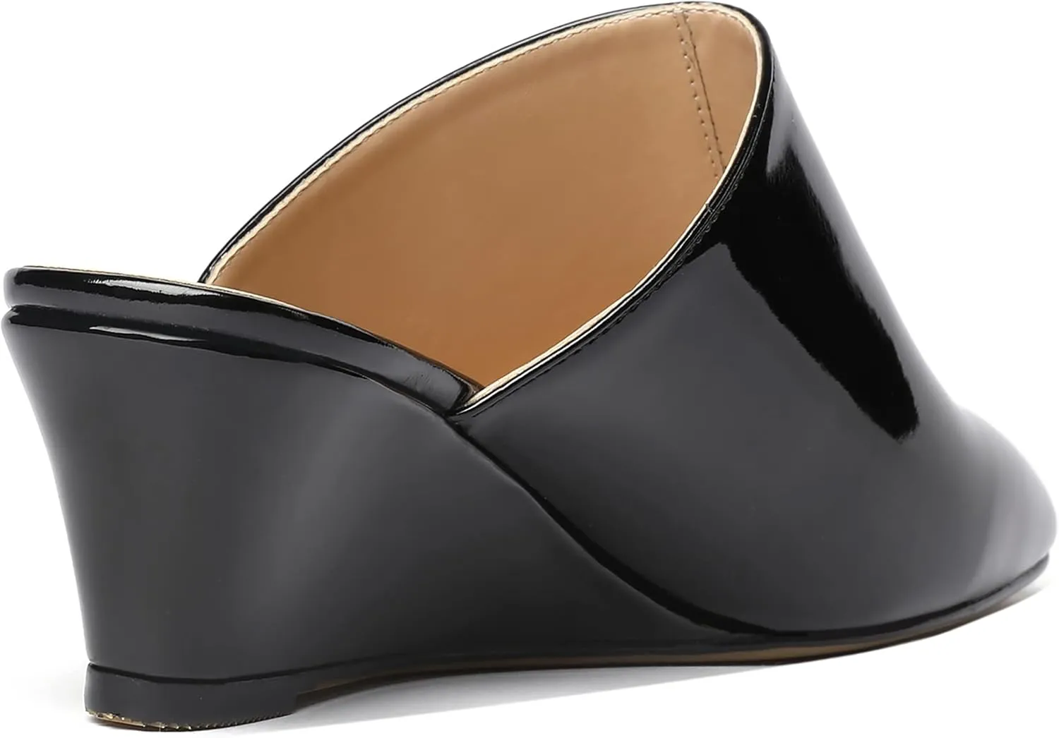 MODENCOCO Women's Slip On Comfortable Patent Dating Casual Square Toe Wedge Low Heel Mules Shoes 2 Inch