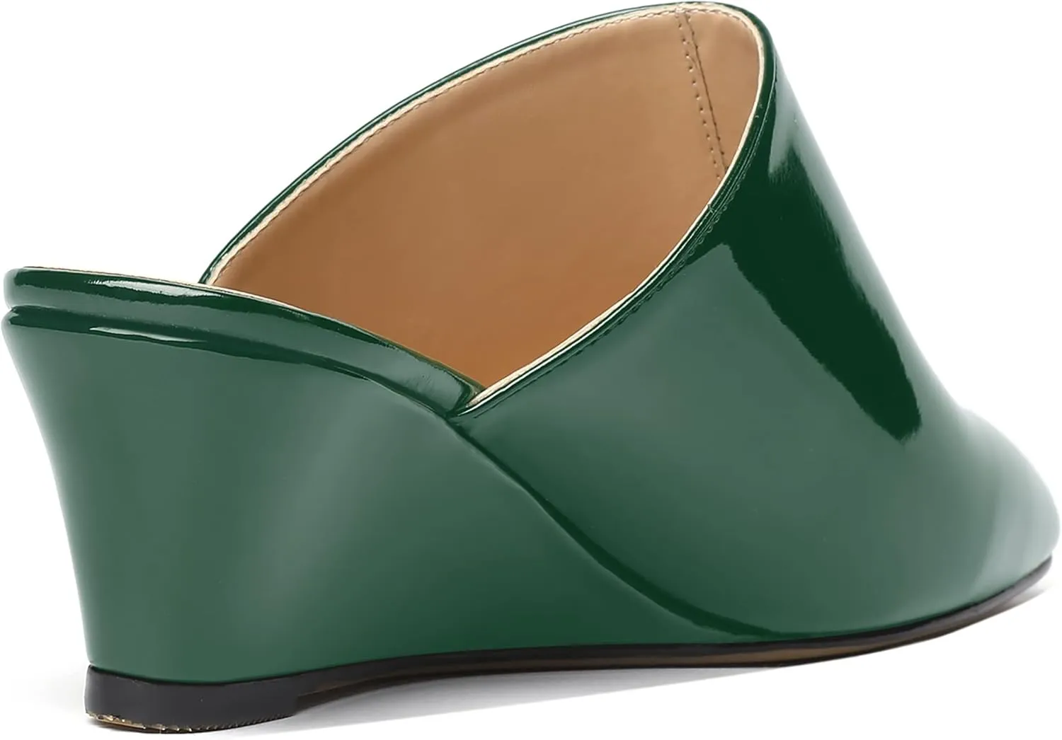 MODENCOCO Women's Slip On Comfortable Patent Dating Casual Square Toe Wedge Low Heel Mules Shoes 2 Inch