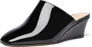 MODENCOCO Women's Slip On Comfortable Patent Dating Casual Square Toe Wedge Low Heel Mules Shoes 2 Inch