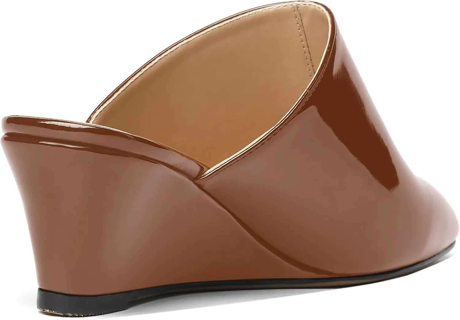 MODENCOCO Women's Slip On Comfortable Patent Dating Casual Square Toe Wedge Low Heel Mules Shoes 2 Inch