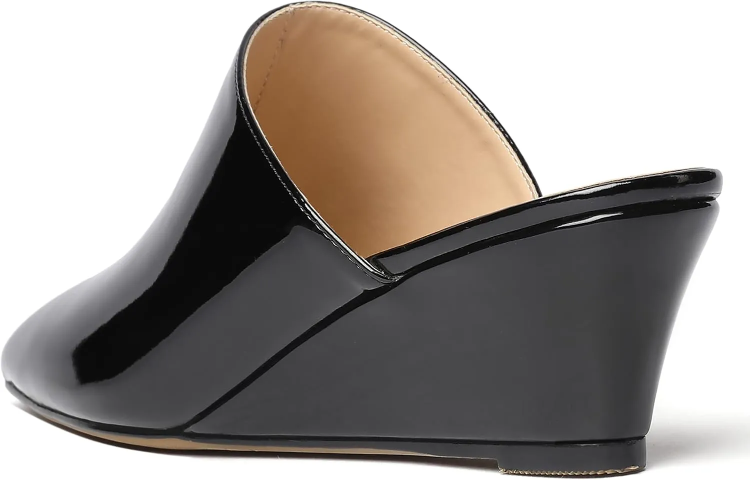 MODENCOCO Women's Slip On Comfortable Patent Dating Casual Square Toe Wedge Low Heel Mules Shoes 2 Inch