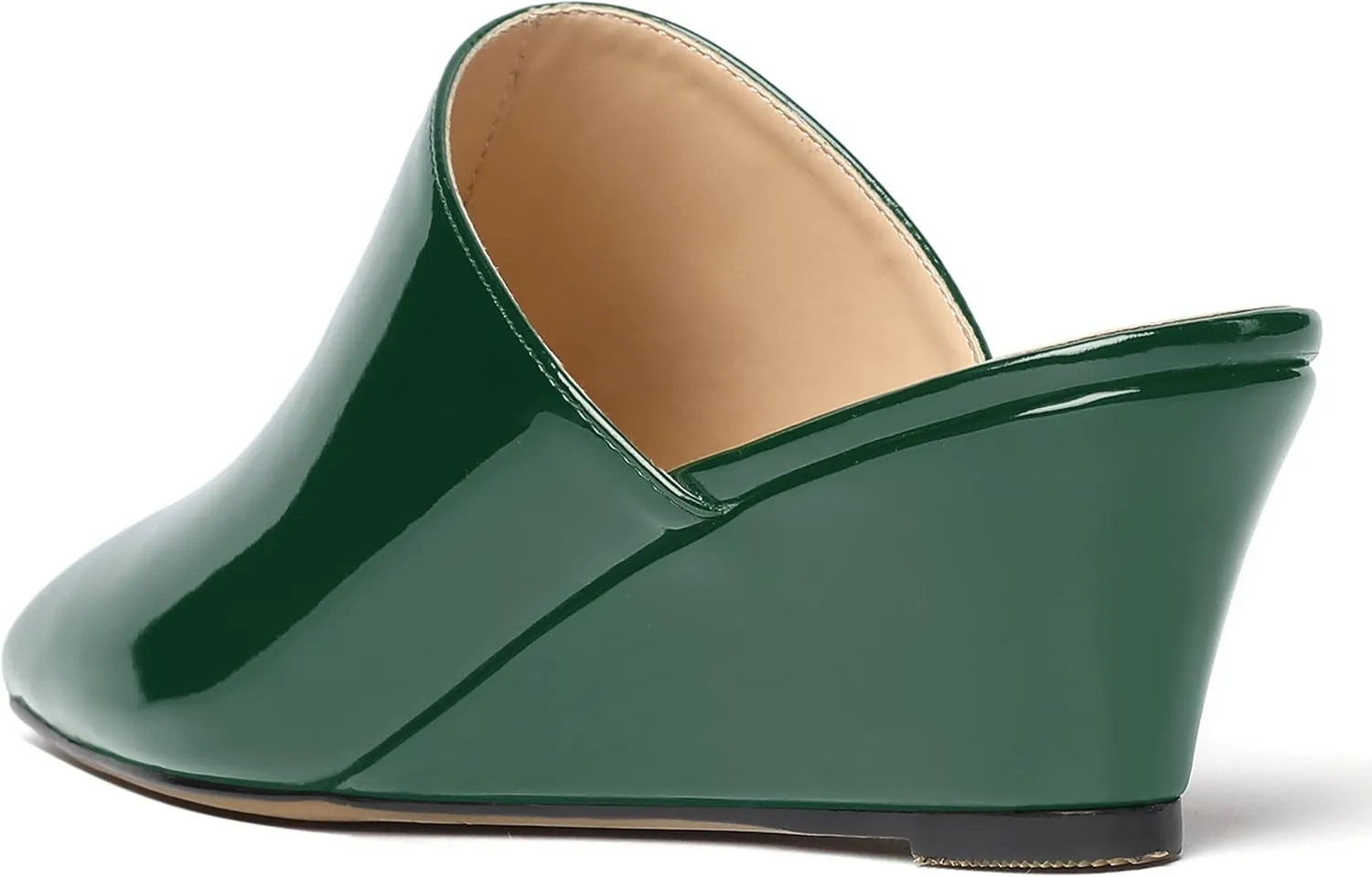 MODENCOCO Women's Slip On Comfortable Patent Dating Casual Square Toe Wedge Low Heel Mules Shoes 2 Inch