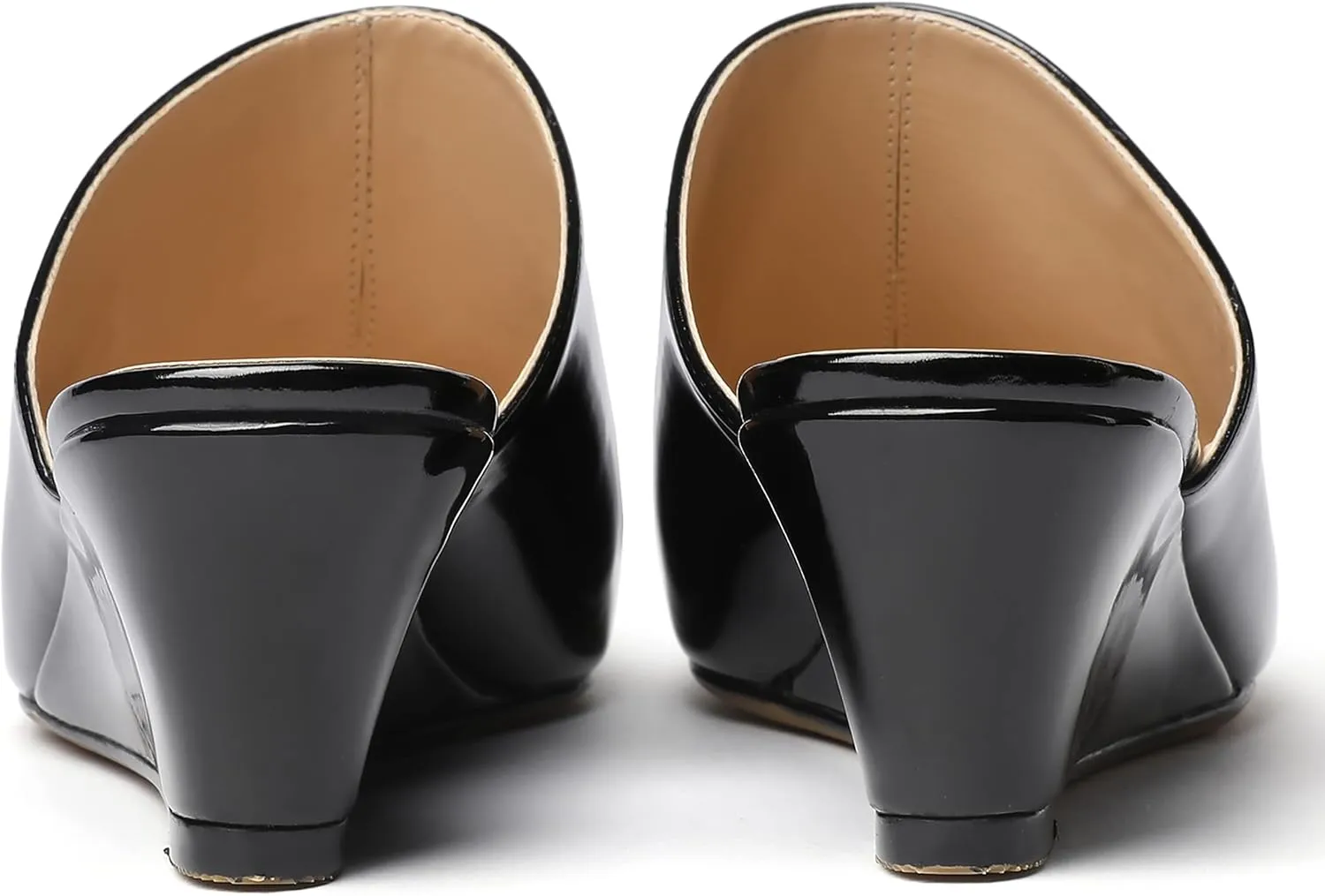 MODENCOCO Women's Slip On Comfortable Patent Dating Casual Square Toe Wedge Low Heel Mules Shoes 2 Inch