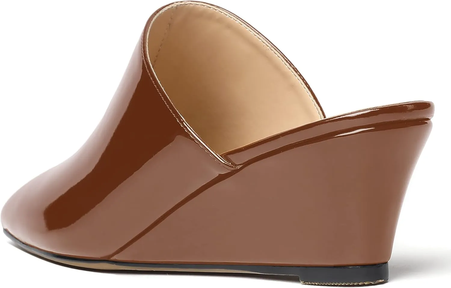 MODENCOCO Women's Slip On Comfortable Patent Dating Casual Square Toe Wedge Low Heel Mules Shoes 2 Inch
