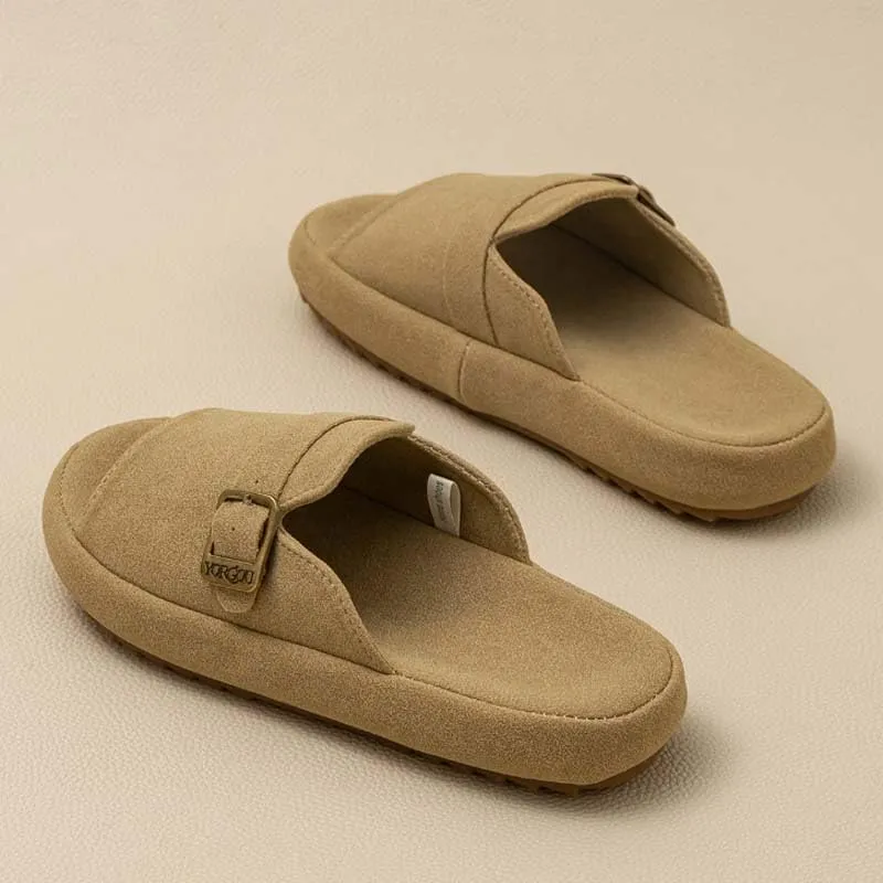 Molodo Cork Footbed Slippers for Women Men Soft Open Toe House Slippers Indoor Outdoor Anti-Skid Platform Slides Slippers