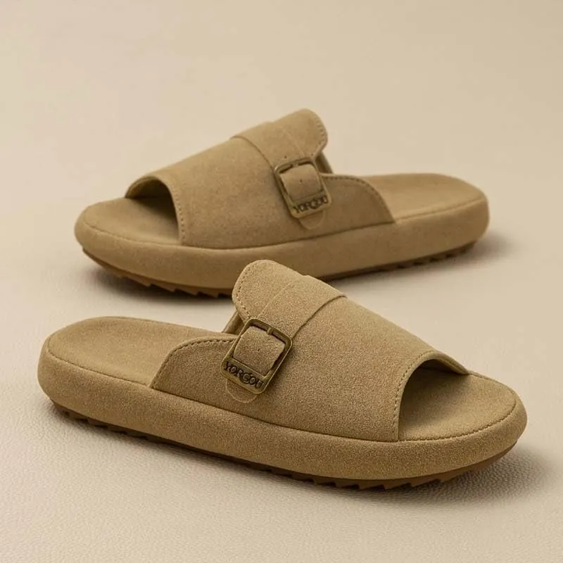 Molodo Cork Footbed Slippers for Women Men Soft Open Toe House Slippers Indoor Outdoor Anti-Skid Platform Slides Slippers