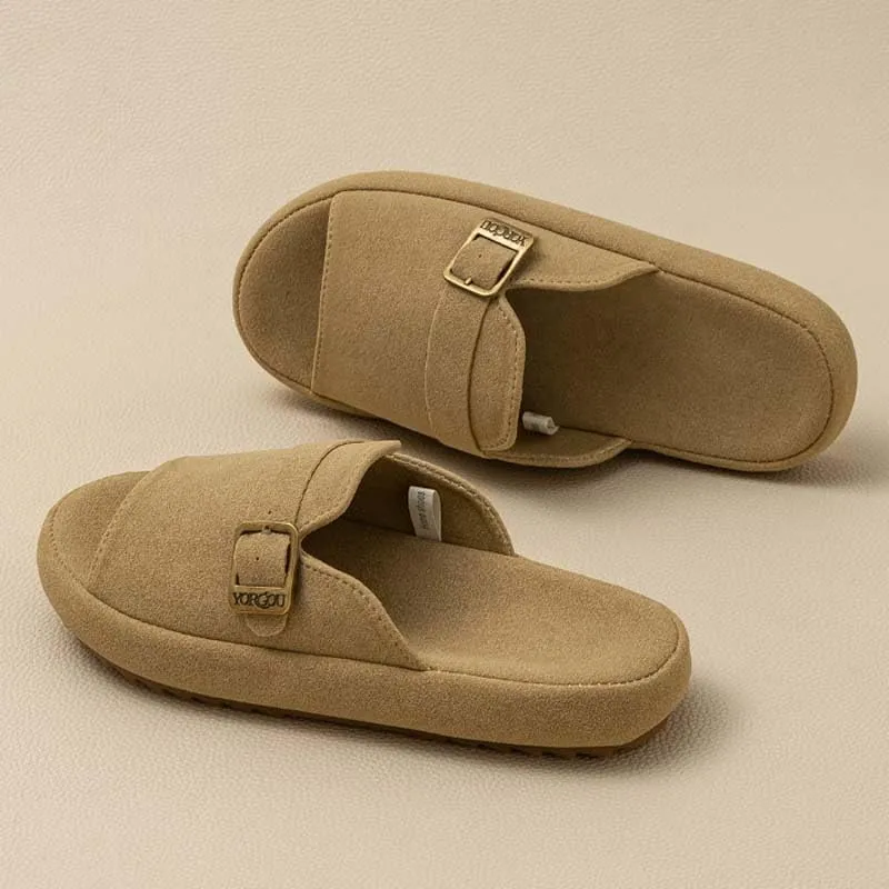Molodo Cork Footbed Slippers for Women Men Soft Open Toe House Slippers Indoor Outdoor Anti-Skid Platform Slides Slippers