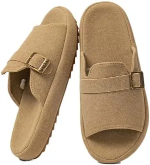 Molodo Cork Footbed Slippers for Women Men Soft Open Toe House Slippers Indoor Outdoor Anti-Skid Platform Slides Slippers