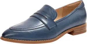 Mona flying Women's Leather Pointed Toe Penny Loafer Dress Casual Slip on Flat Office Work Shoes for Ladies