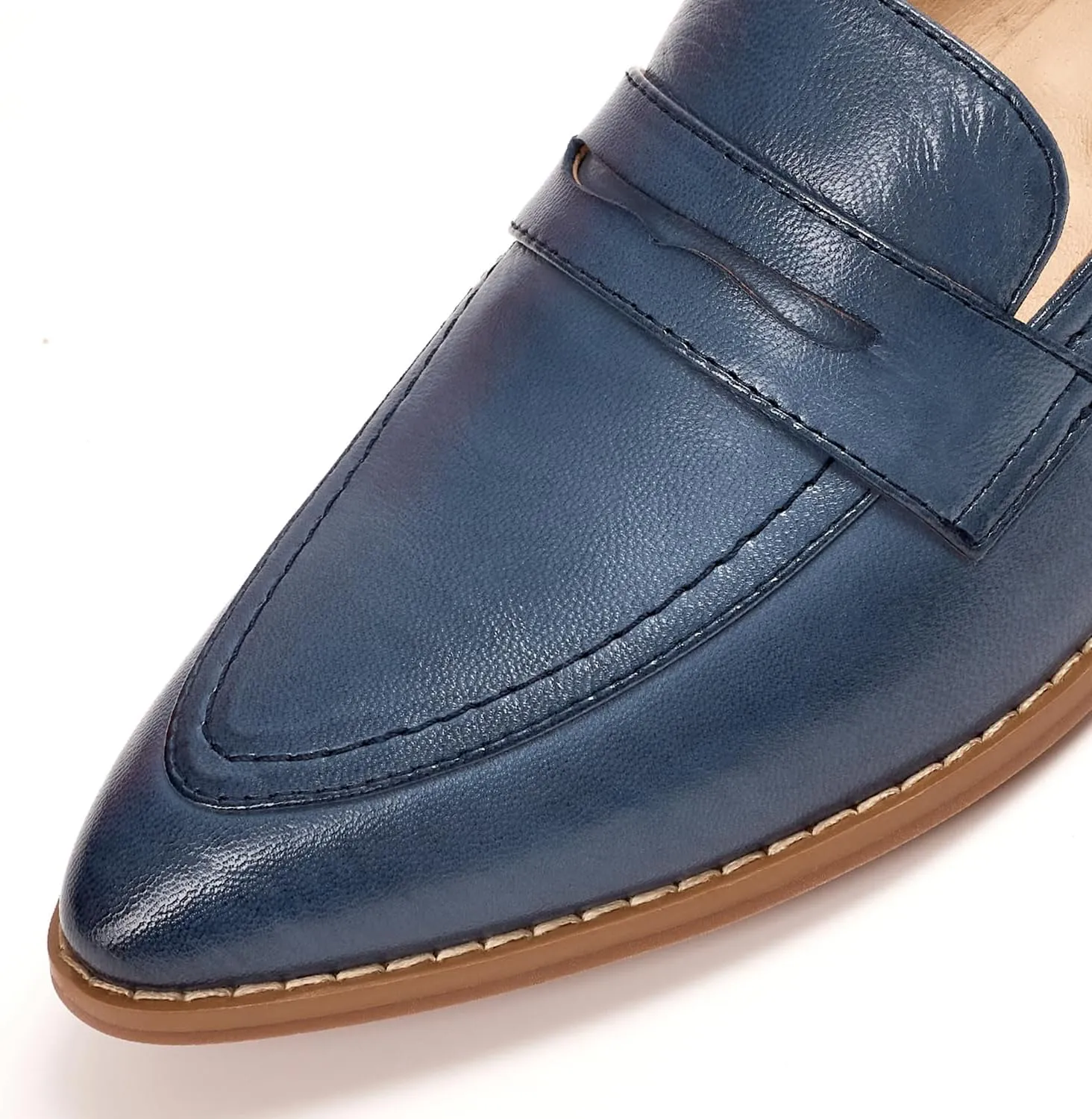 Mona flying Women's Leather Pointed Toe Penny Loafer Dress Casual Slip on Flat Office Work Shoes for Ladies