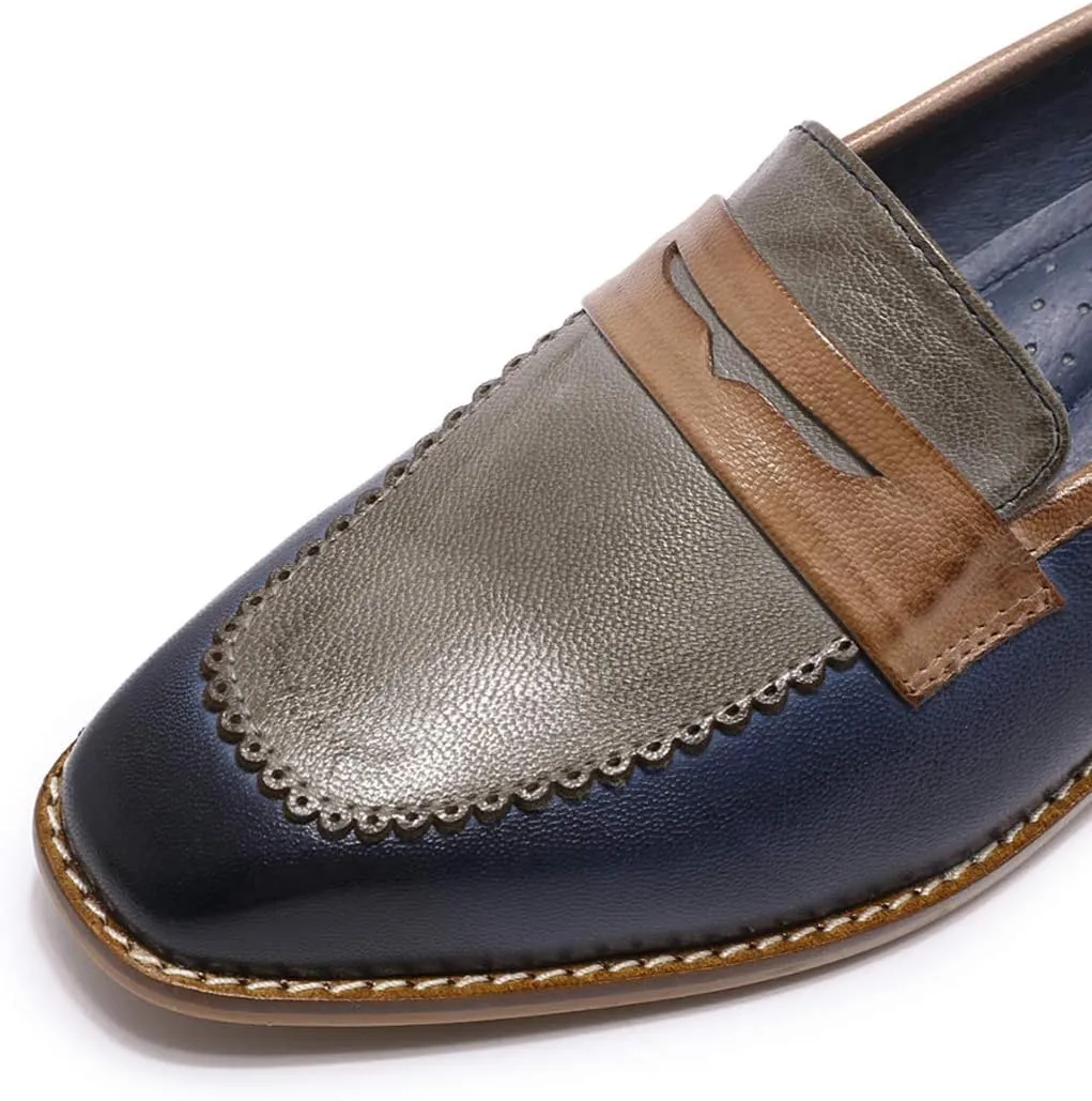 Mona flying Women's Top Leather Square Toe Penny Loafer Dress Casual Slip on Flat Office Work Shoes for Ladies