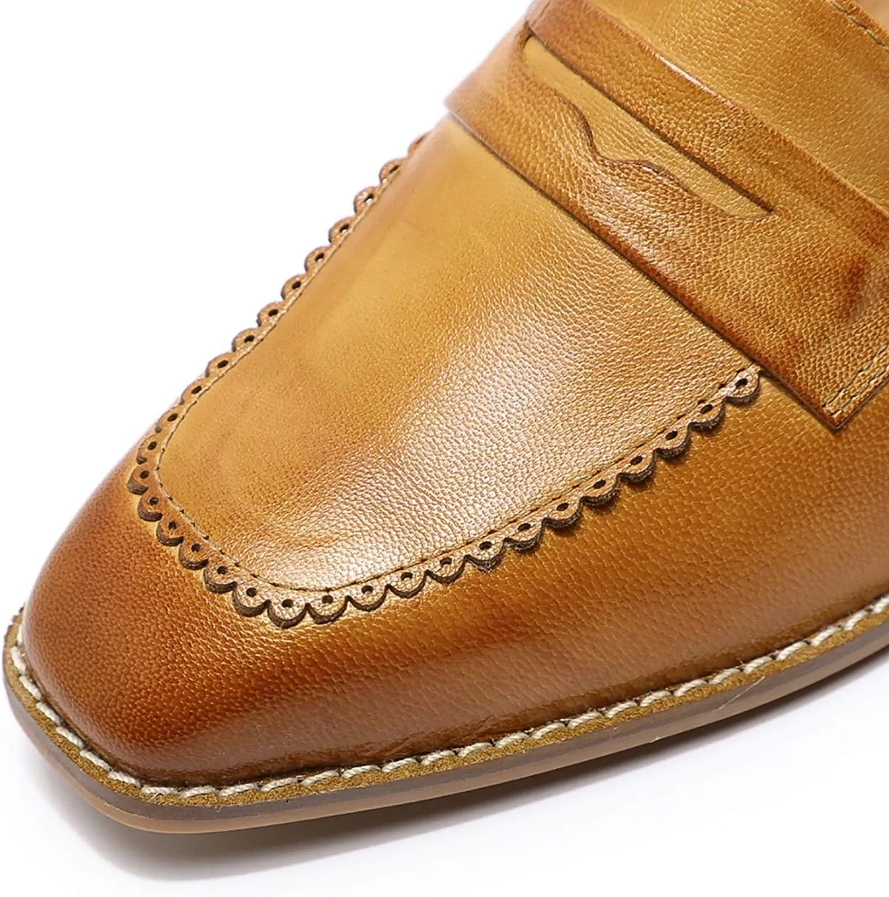 Mona flying Women's Top Leather Square Toe Penny Loafer Dress Casual Slip on Flat Office Work Shoes for Ladies