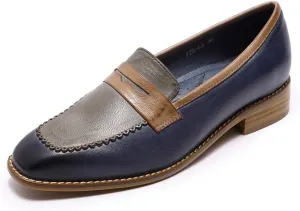 Mona flying Women's Top Leather Square Toe Penny Loafer Dress Casual Slip on Flat Office Work Shoes for Ladies