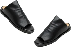 MOOMMO Women Open Toe Mule Flats Slip On Walking Flat Mules Sandals Peep Toe Matte Pleated Flat Heel Mule Shoes Cut Out Retro Casual Flat Sandals Street Office Party 4-11 M US