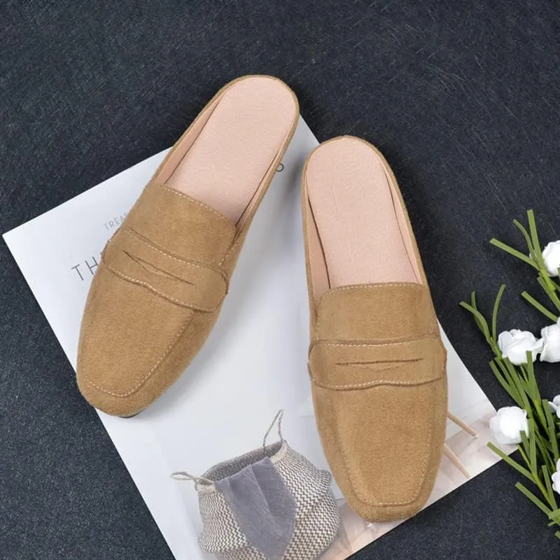 Mules for Women Shoes Slip on Flats Backless Penny Loafers Closed Toe Mule Slides