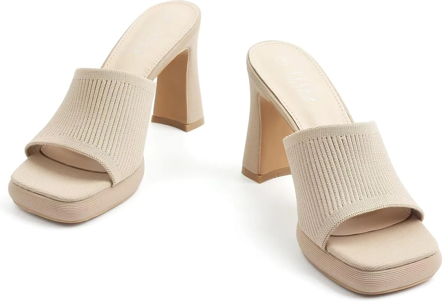 MUSSHOE High Platform Sandals for Women Square Toe Chunky Heel Block Heeled Sandals Slip On Open Toe Comfortable Sandals